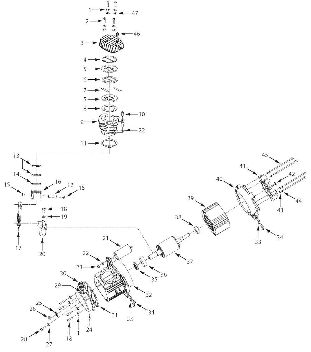 Pump Parts Diagram and Parts List for HX541300  Campbell Hausfeld Compressor